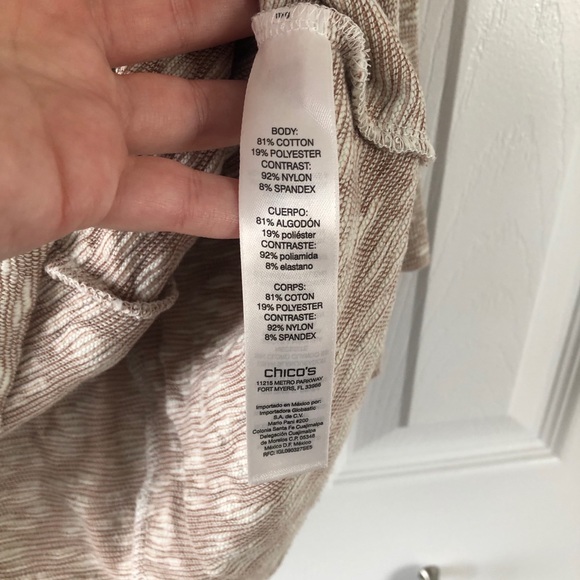 Chico’s Tan 3/4 Sleeve Lace Overlay Sweater - Picture 7 of 11